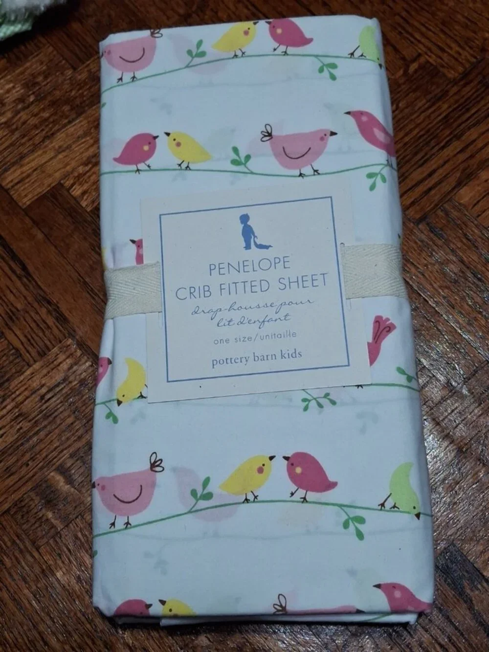 New POTTERY BARN KIDS PENELOPE Bird Pink CRIB FITTED SHEET-Pink Yellow